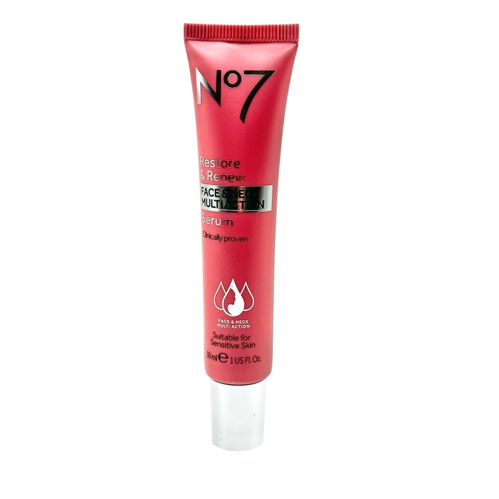No7 Restore & Renew Face & Neck Multi Action Serum 1 Fl oz NEW